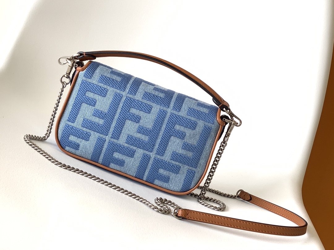 Fendi Mini Baguette FF Chenille Shoulder Bag Blue